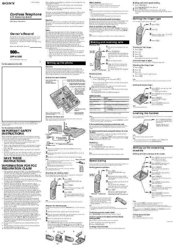 Mode d'emploi SONY SPP-A1050