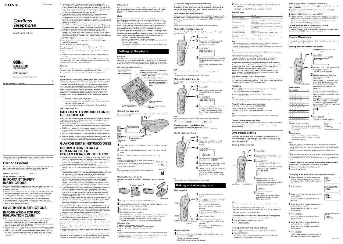 Mode d'emploi SONY SPP-N1020