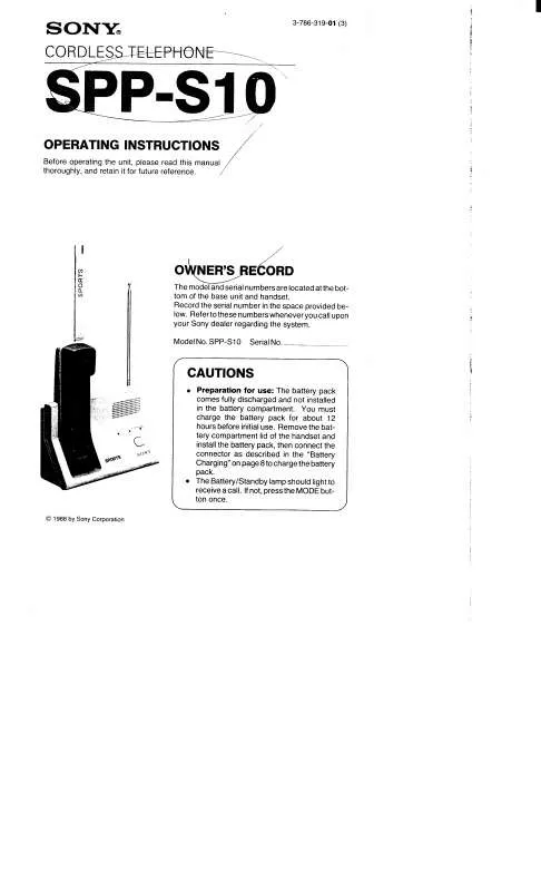 Mode d'emploi SONY SPP-S10