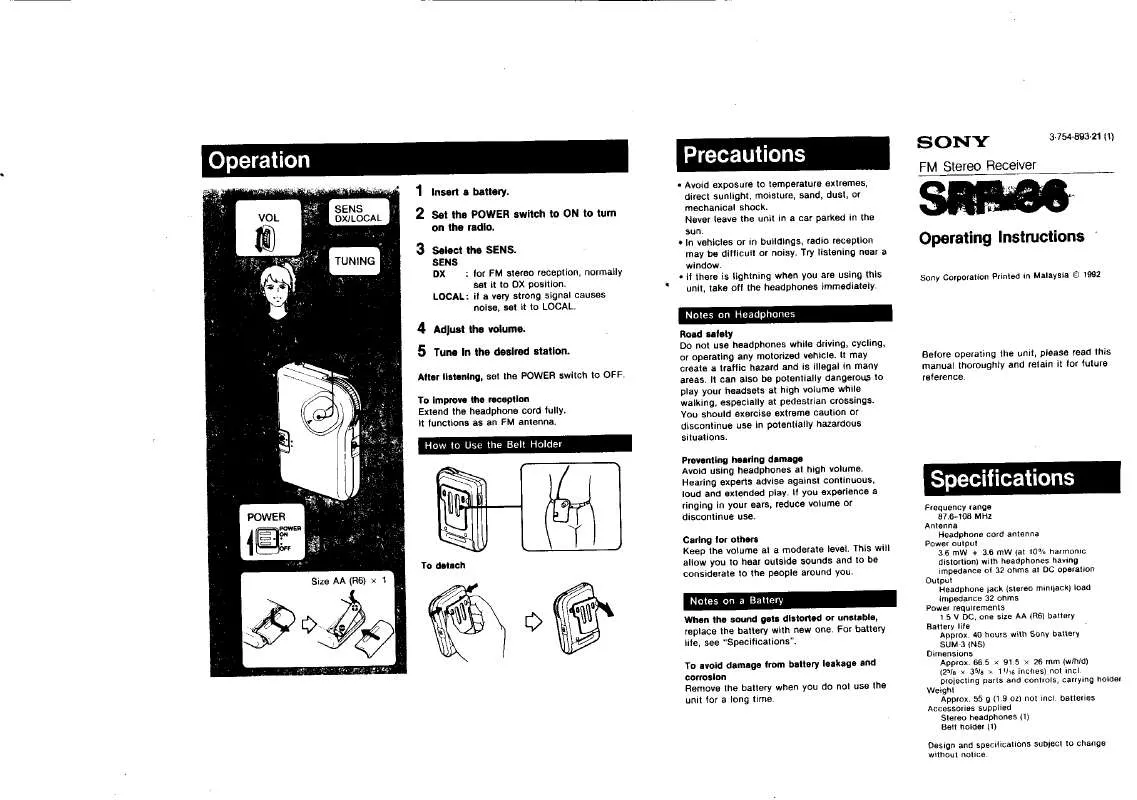 Mode d'emploi SONY SRF-36