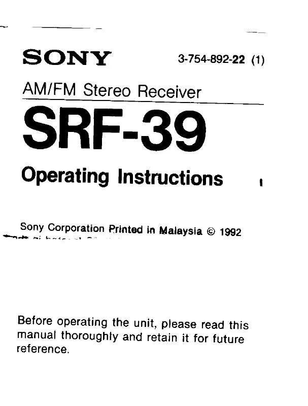 Mode d'emploi SONY SRF-39