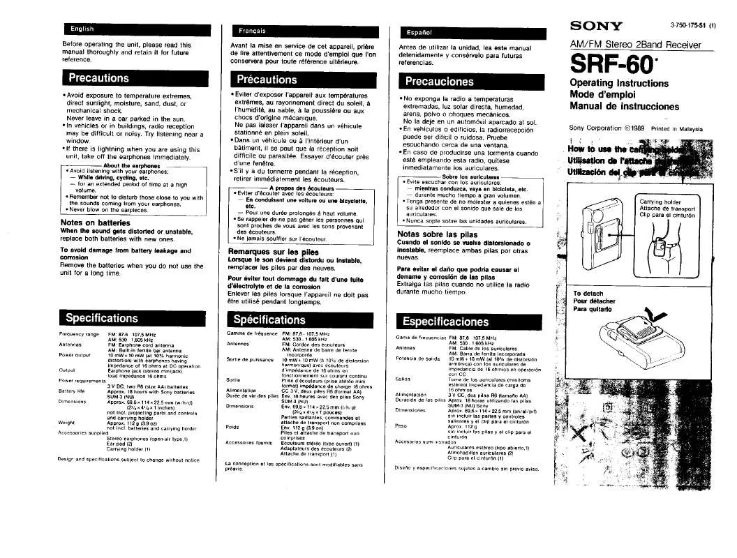 Mode d'emploi SONY SRF-60