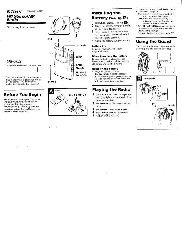 Mode d'emploi SONY SRF-FQ9