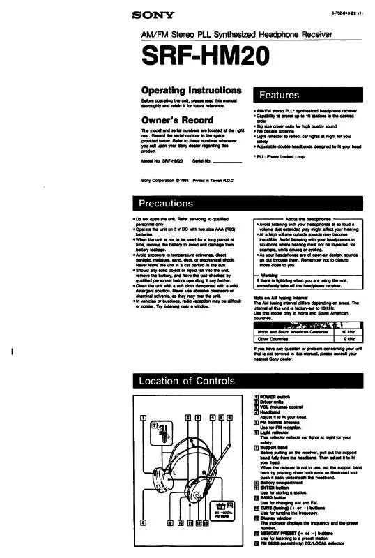 Mode d'emploi SONY SRF-HM20