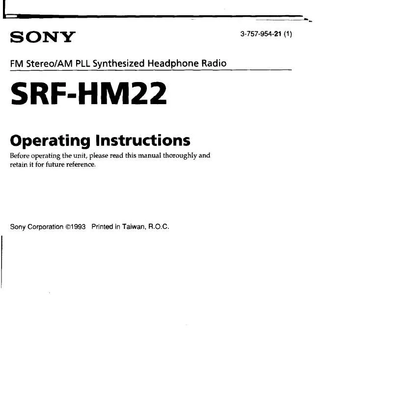 Mode d'emploi SONY SRF-HM22