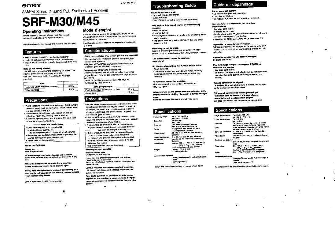 Mode d'emploi SONY SRF-M30