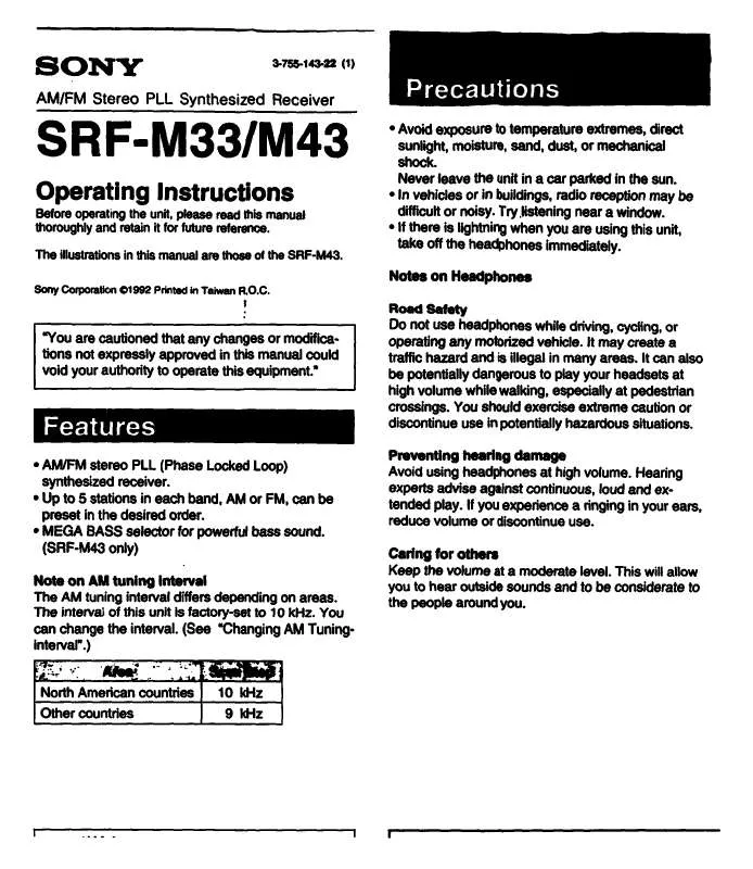 Mode d'emploi SONY SRF-M33