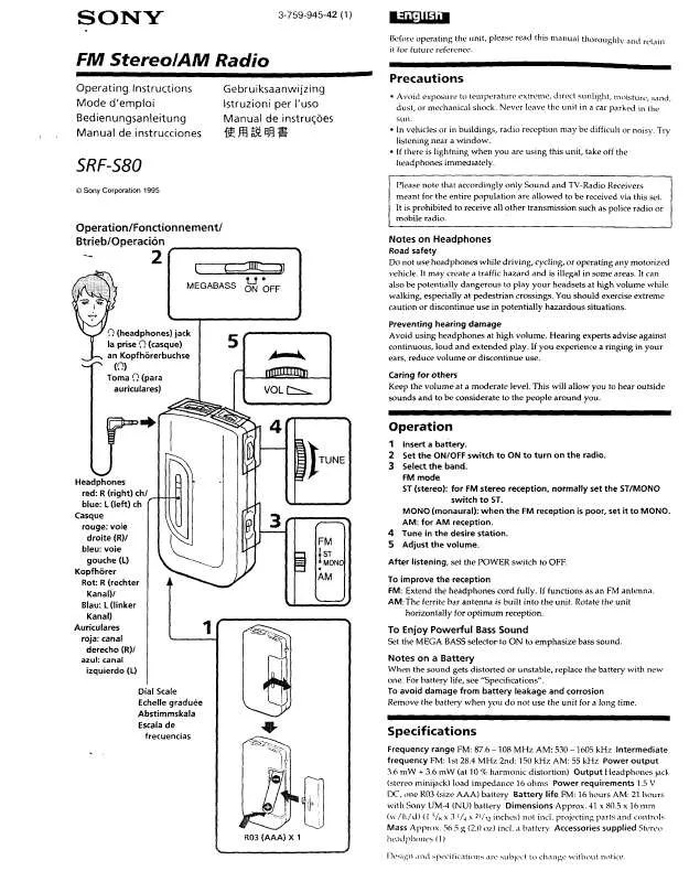 Mode d'emploi SONY SRF-S80