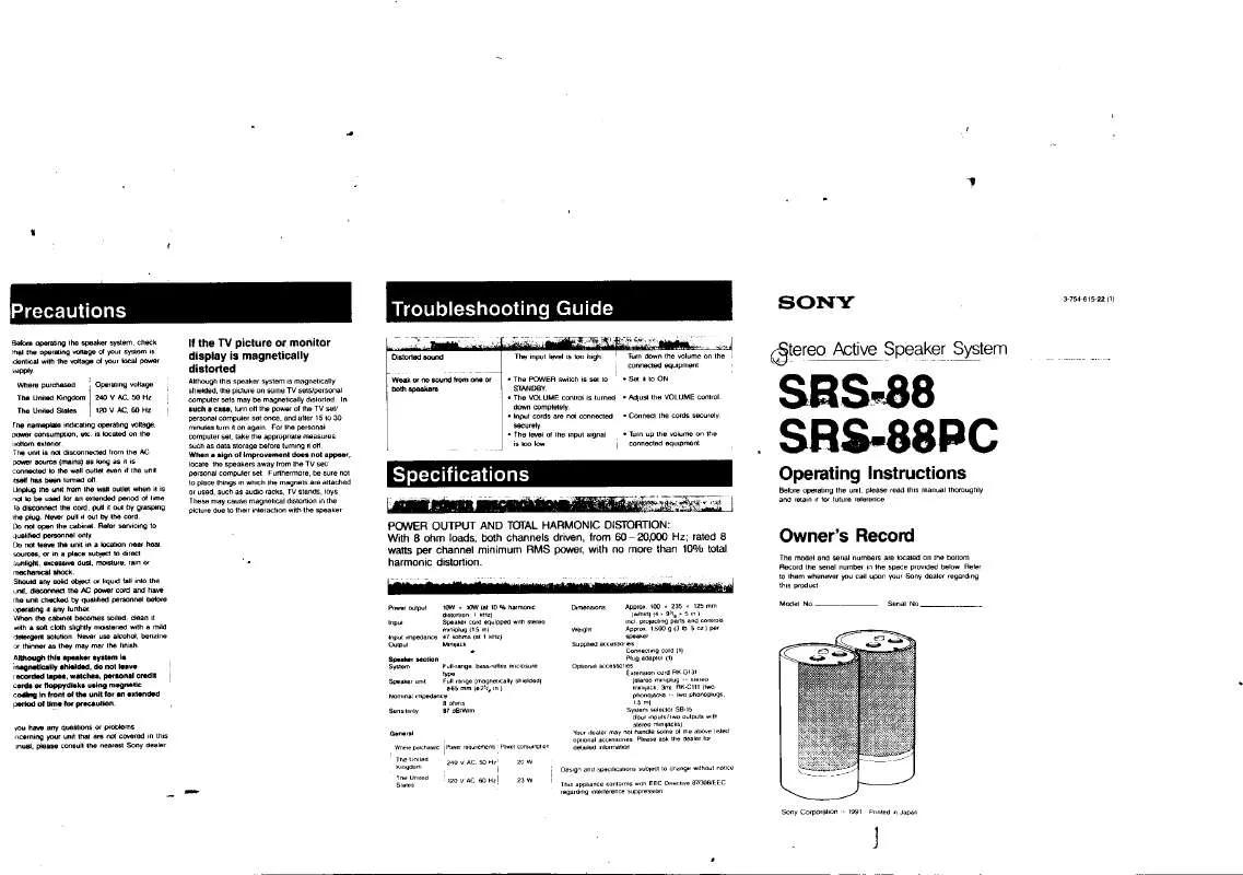 Mode d'emploi SONY SRS-88PC