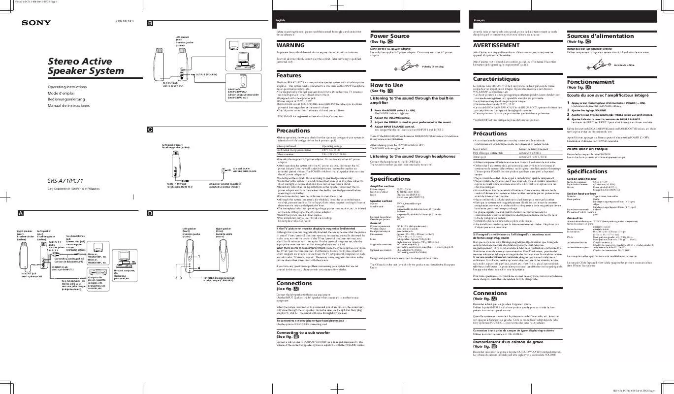 Mode d'emploi SONY SRS-A71