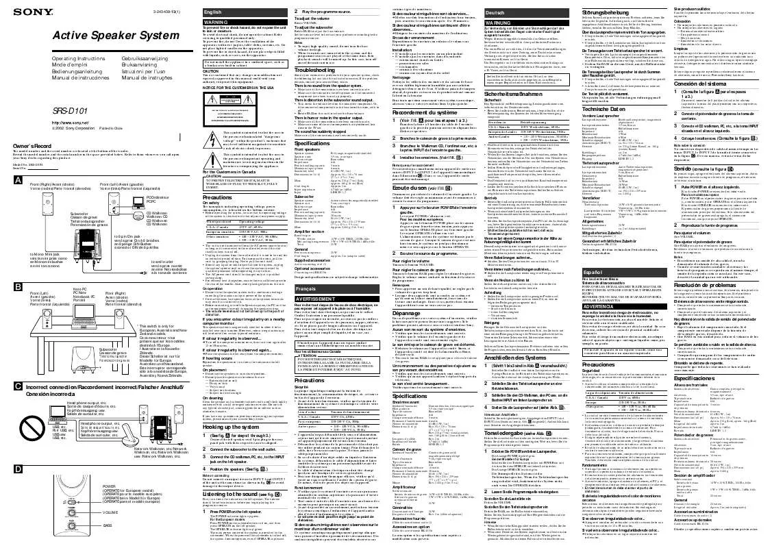 Mode d'emploi SONY SRS-D101