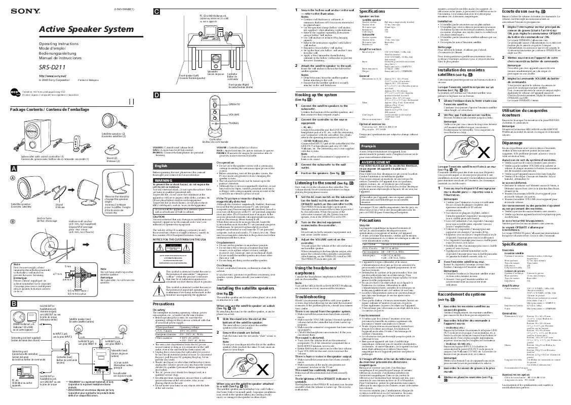 Mode d'emploi SONY SRS-D211