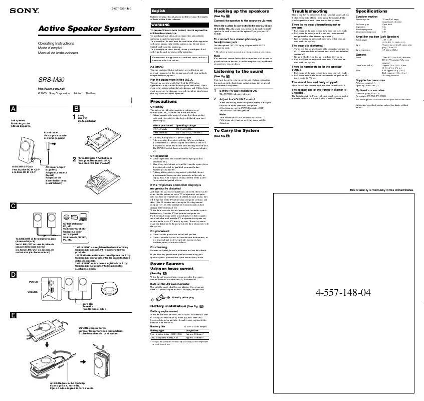 Mode d'emploi SONY SRS-M30WHI