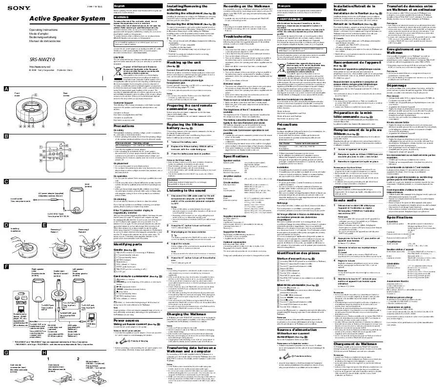 Mode d'emploi SONY SRS-NWZ10