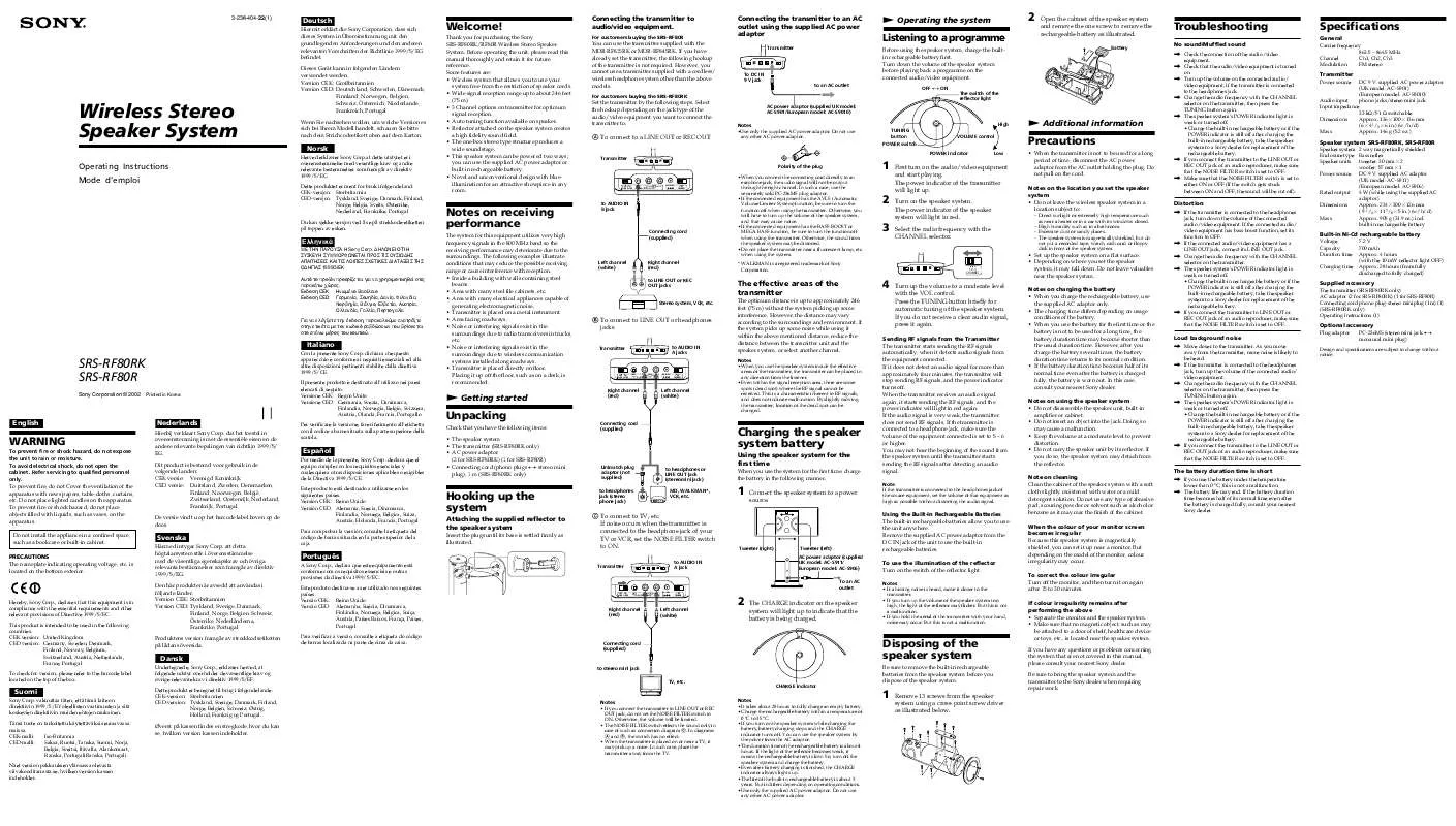 Mode d'emploi SONY SRS-RF80R