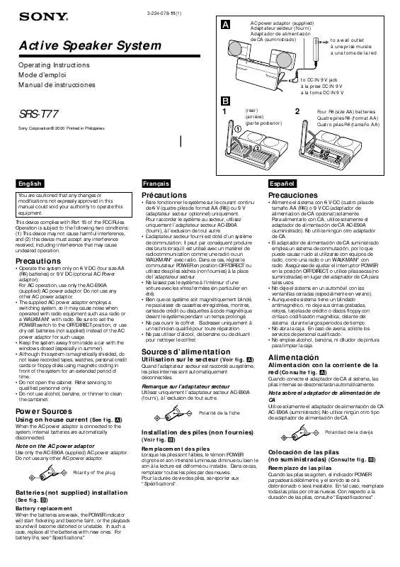 Mode d'emploi SONY SRS-T77