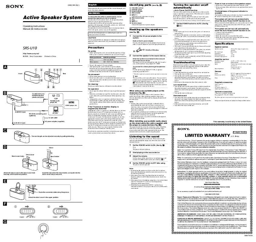 Mode d'emploi SONY SRS-U10TB