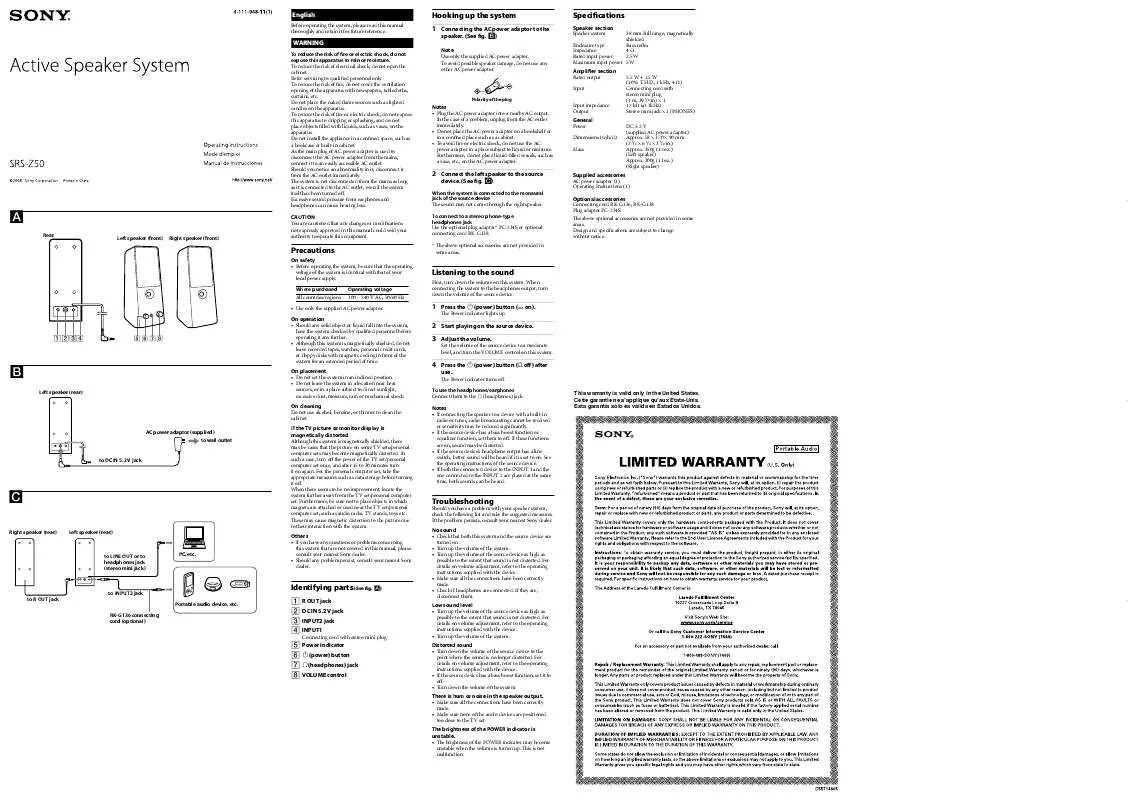 Mode d'emploi SONY SRS-Z50