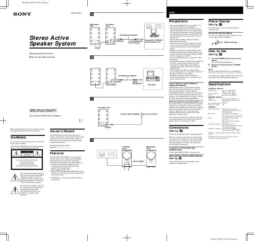 Mode d'emploi SONY SRS-Z500