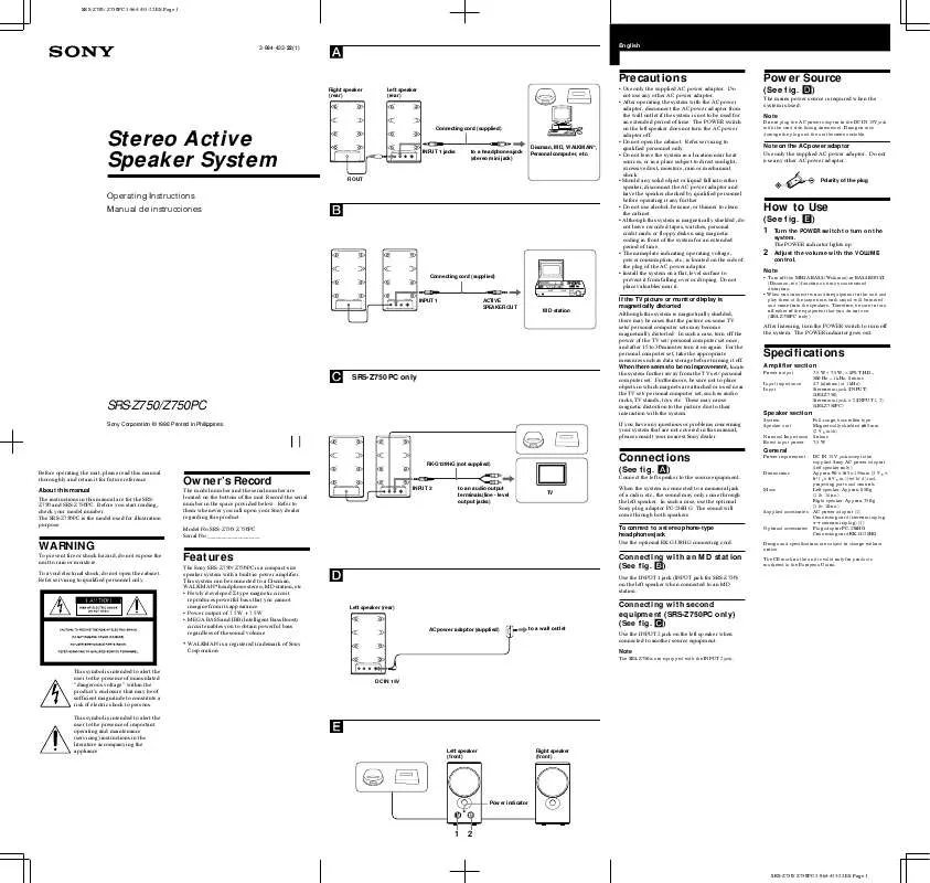 Mode d'emploi SONY SRS-Z750PC