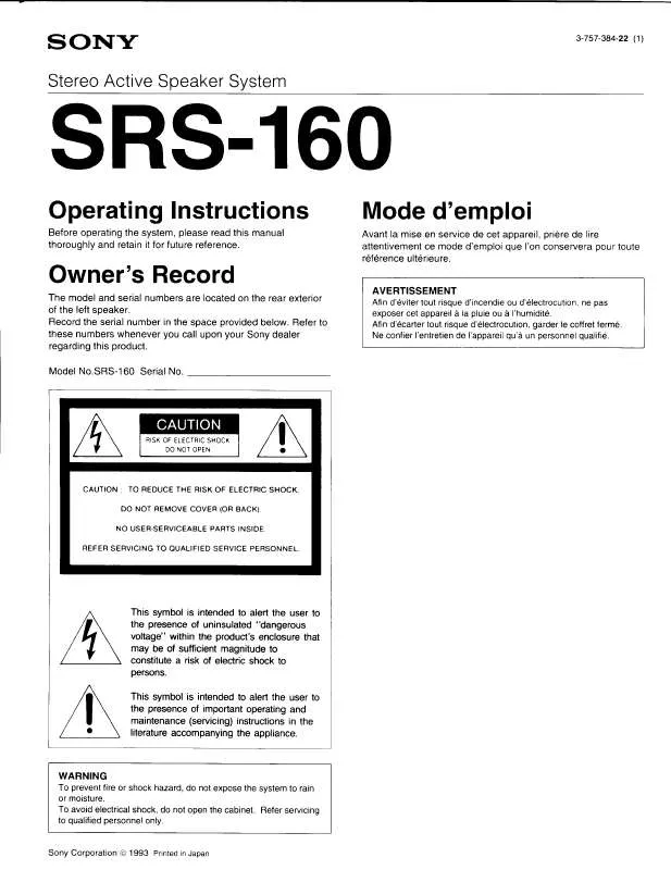 Mode d'emploi SONY SRS160