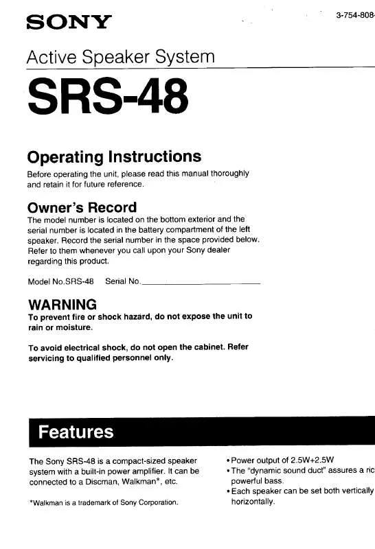 Mode d'emploi SONY SRS48