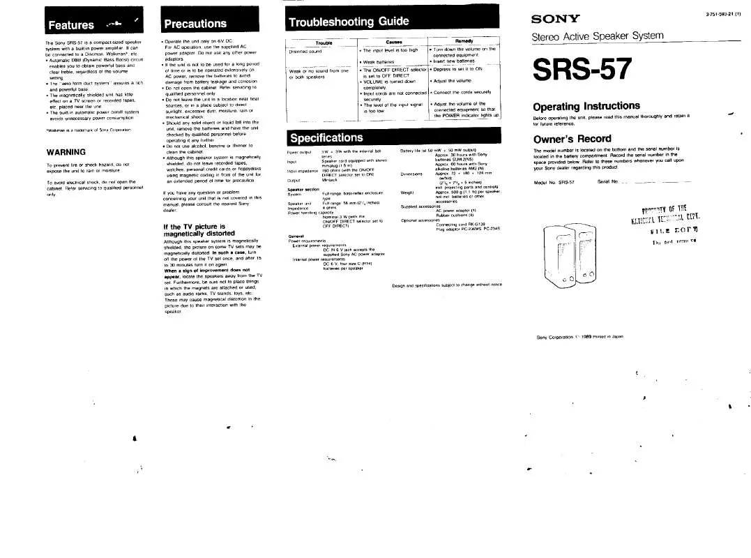 Mode d'emploi SONY SRS57