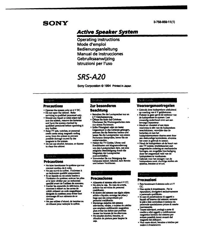 Mode d'emploi SONY SRSA20