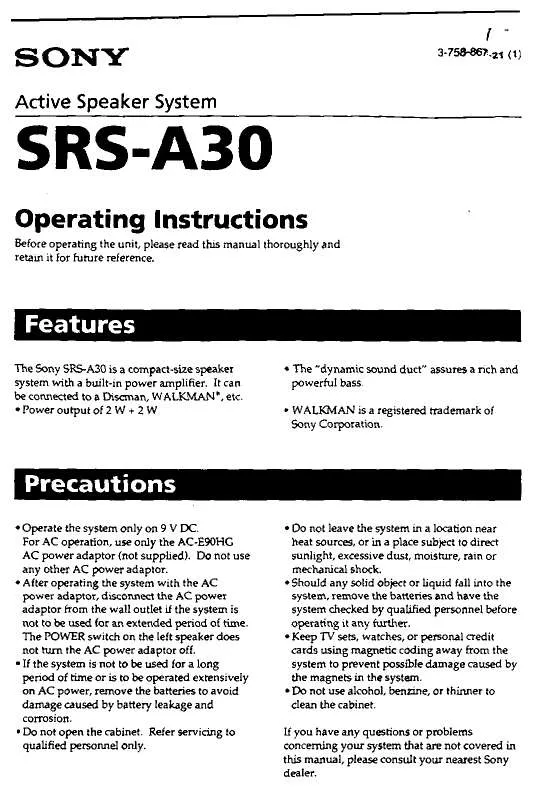 Mode d'emploi SONY SRSA30