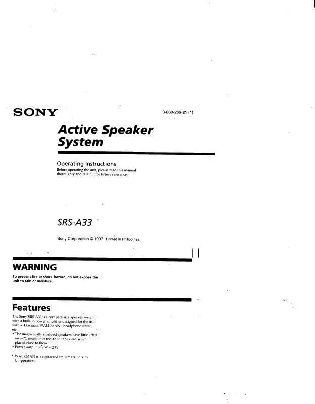 Mode d'emploi SONY SRSA33