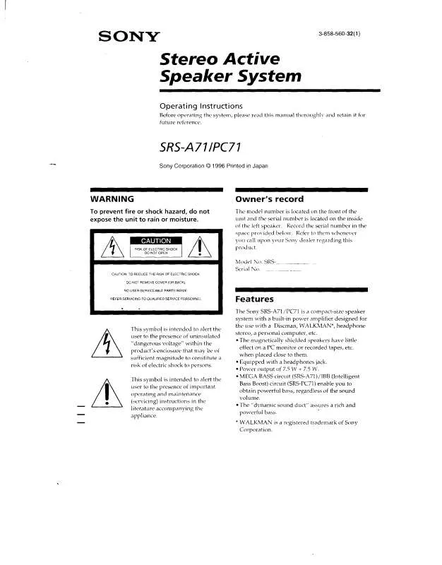 Mode d'emploi SONY SRSA71