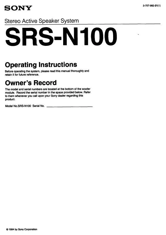 Mode d'emploi SONY SRSN100