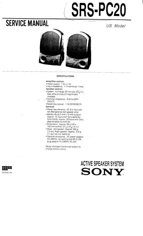 Mode d'emploi SONY SRSPC20