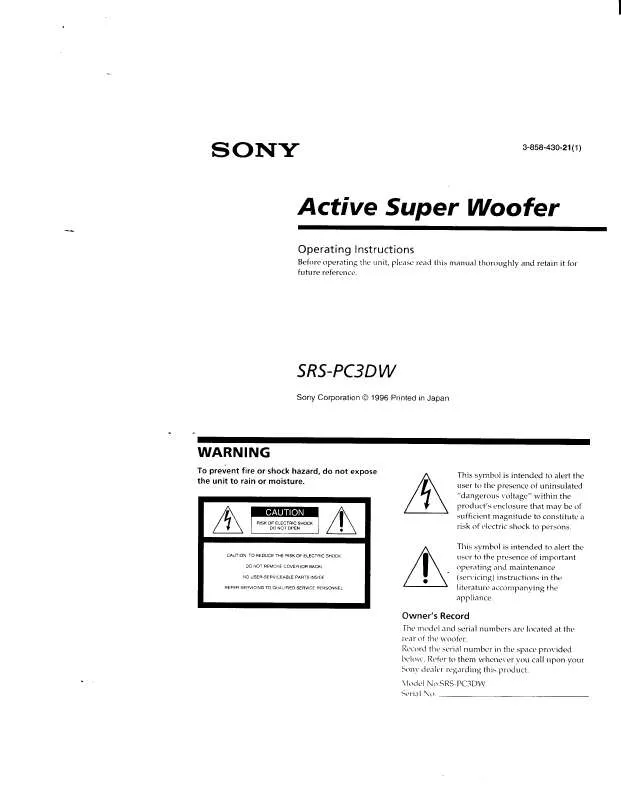 Mode d'emploi SONY SRSPC3DW