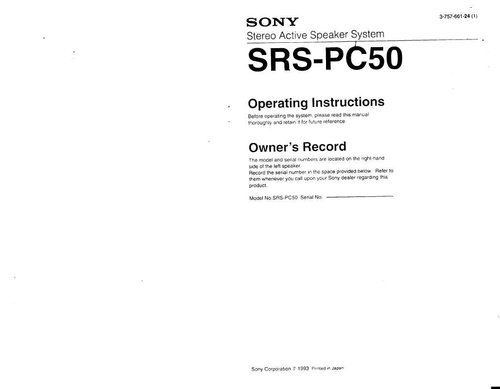 Mode d'emploi SONY SRSPC50