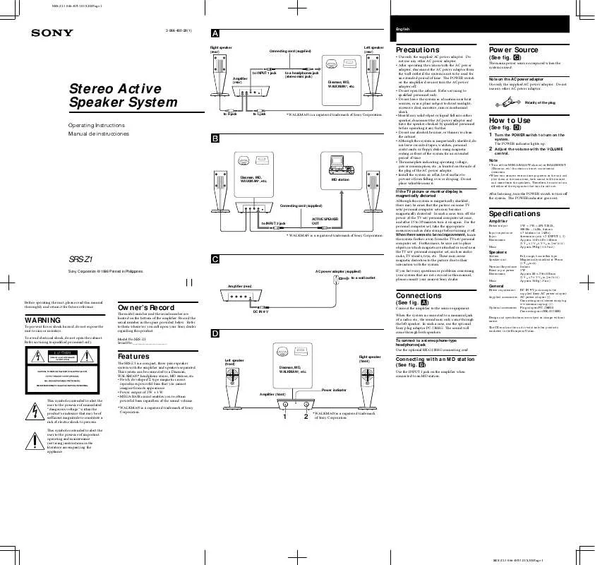 Mode d'emploi SONY SRSZ1