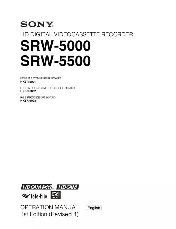 Mode d'emploi SONY SRW-5500