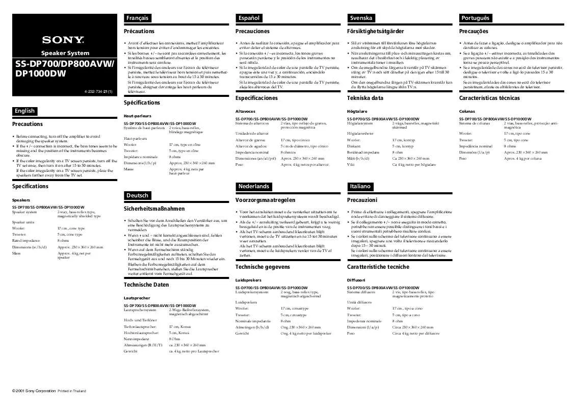 Mode d'emploi SONY SS-DP1000DW