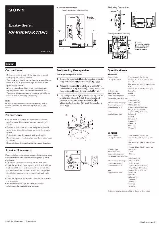 Mode d'emploi SONY SS-K70ED