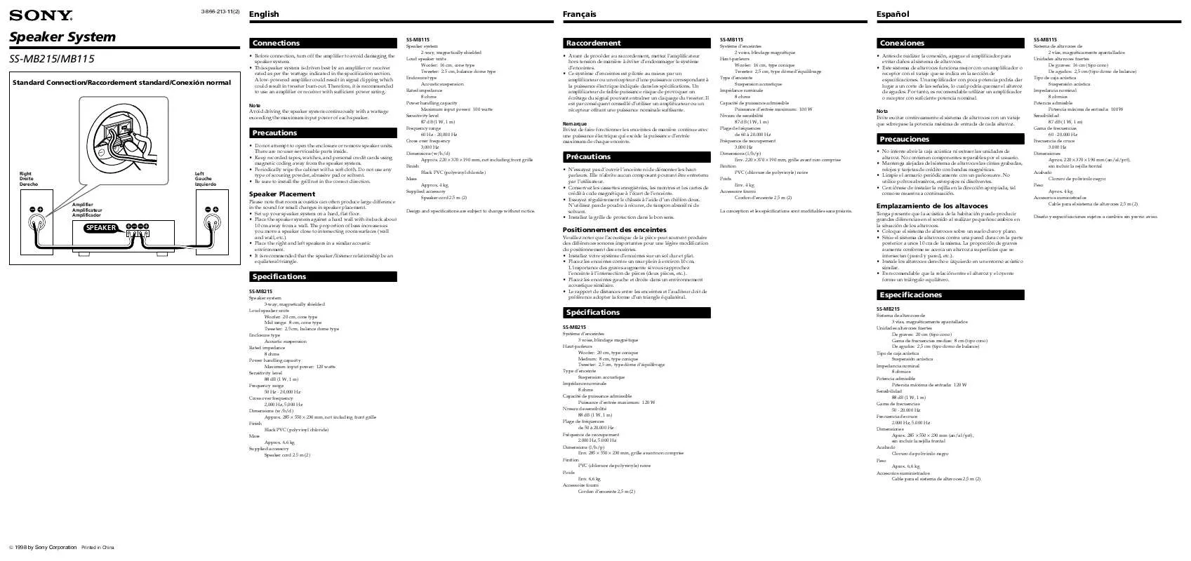 Mode d'emploi SONY SS-MB215