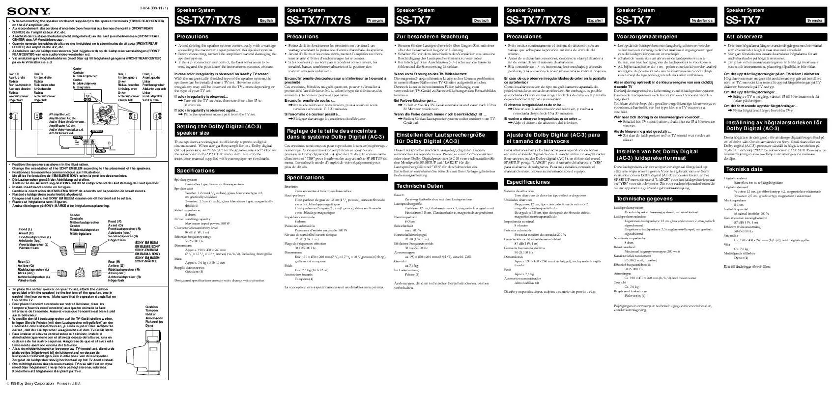 Mode d'emploi SONY SS-TX7