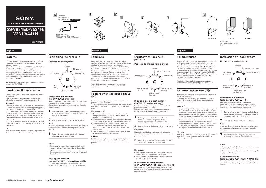 Mode d'emploi SONY SS-V531H