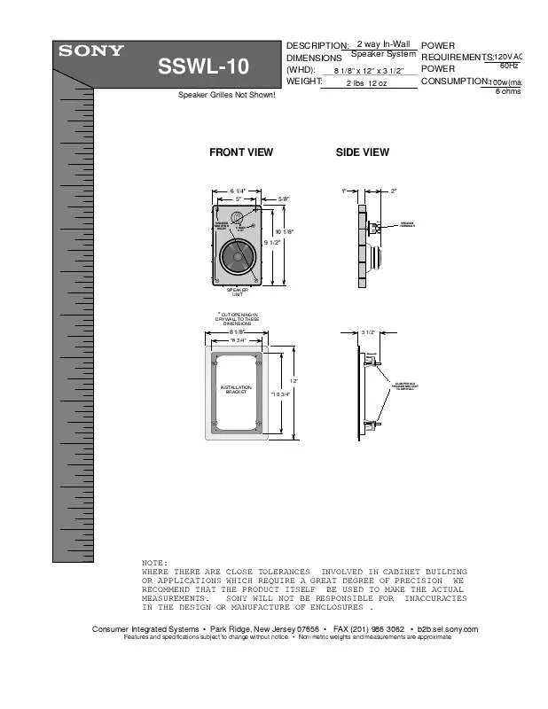 Mode d'emploi SONY SS-WL10