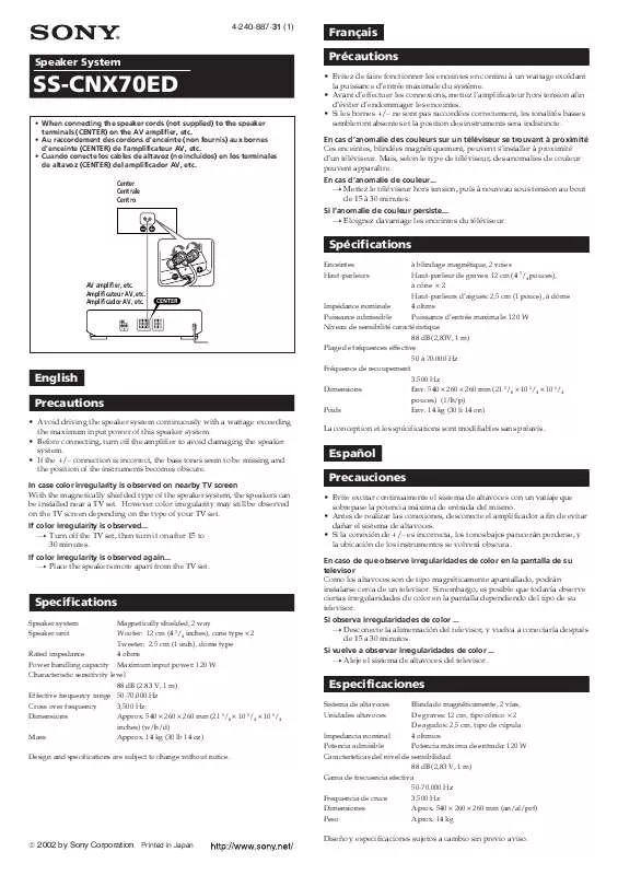 Mode d'emploi SONY SS-CNX70ED