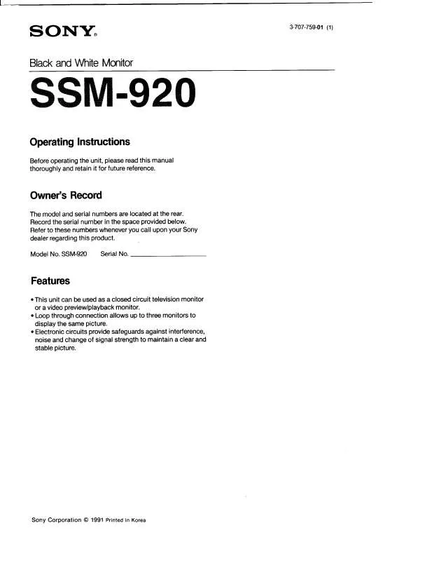 Mode d'emploi SONY SS-M920