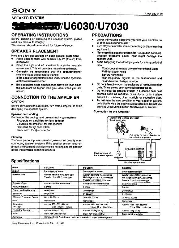 Mode d'emploi SONY SS-U3030