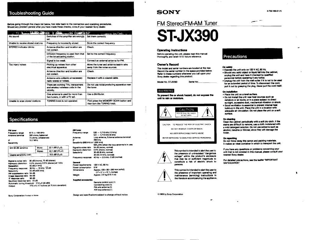 Mode d'emploi SONY ST-JX390