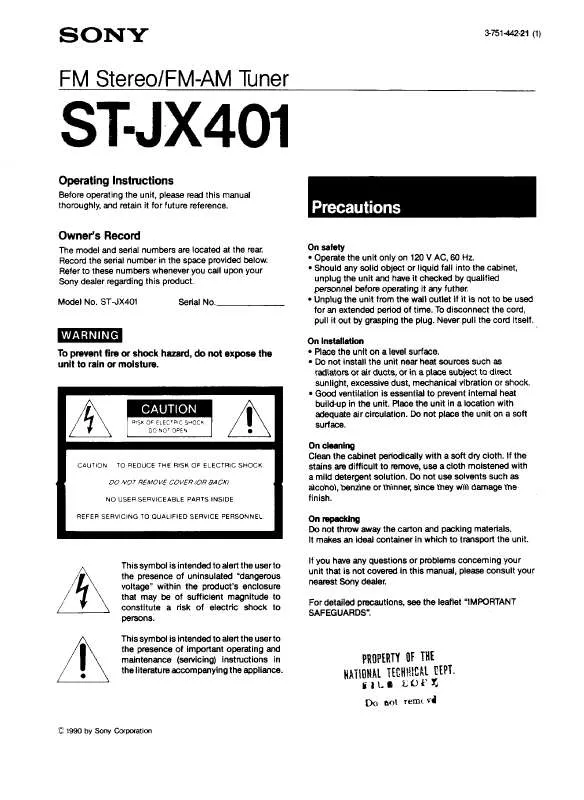 Mode d'emploi SONY ST-JX401