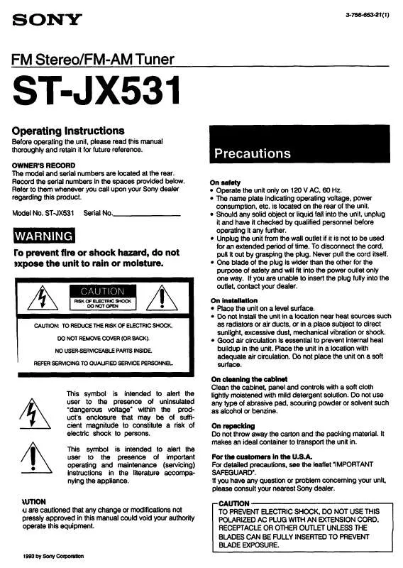 Mode d'emploi SONY ST-JX531