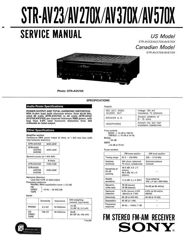 Mode d'emploi SONY STR-AV23